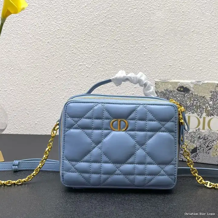 Caro Calfskin Chain Box Bag with Cannage Sky Dior Blue 0502 Luxury